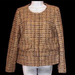 J. Crew Gold and Brown Tweed Cropped Blazer